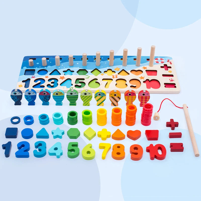 Wooden Math & Fishing Activity Board