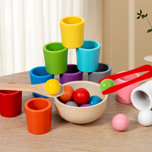Wooden Cups Colour Sorting