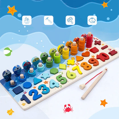 Wooden Math & Fishing Activity Board