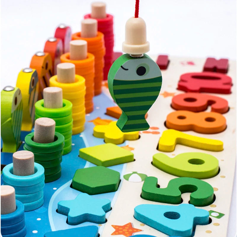 Wooden Math & Fishing Activity Board